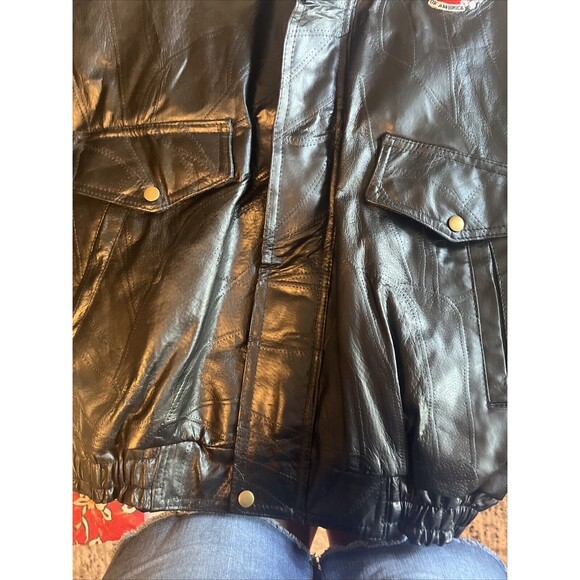 Vintage Napoline Leather Outfitters Genuine Leather Jacket NRA Patch Men Sz XL - Picture 7 of 14